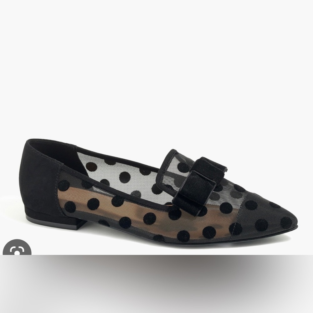 J Crew black mesh polka dot flats with velvet bow sz 7.5